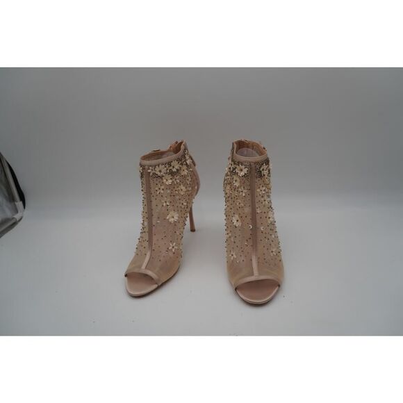 BADGLEY MISCHKA Mesh Flowers/Clear Stones/Open Peep-Toe Stiletto Pumps Size 10, - Picture 2 of 10